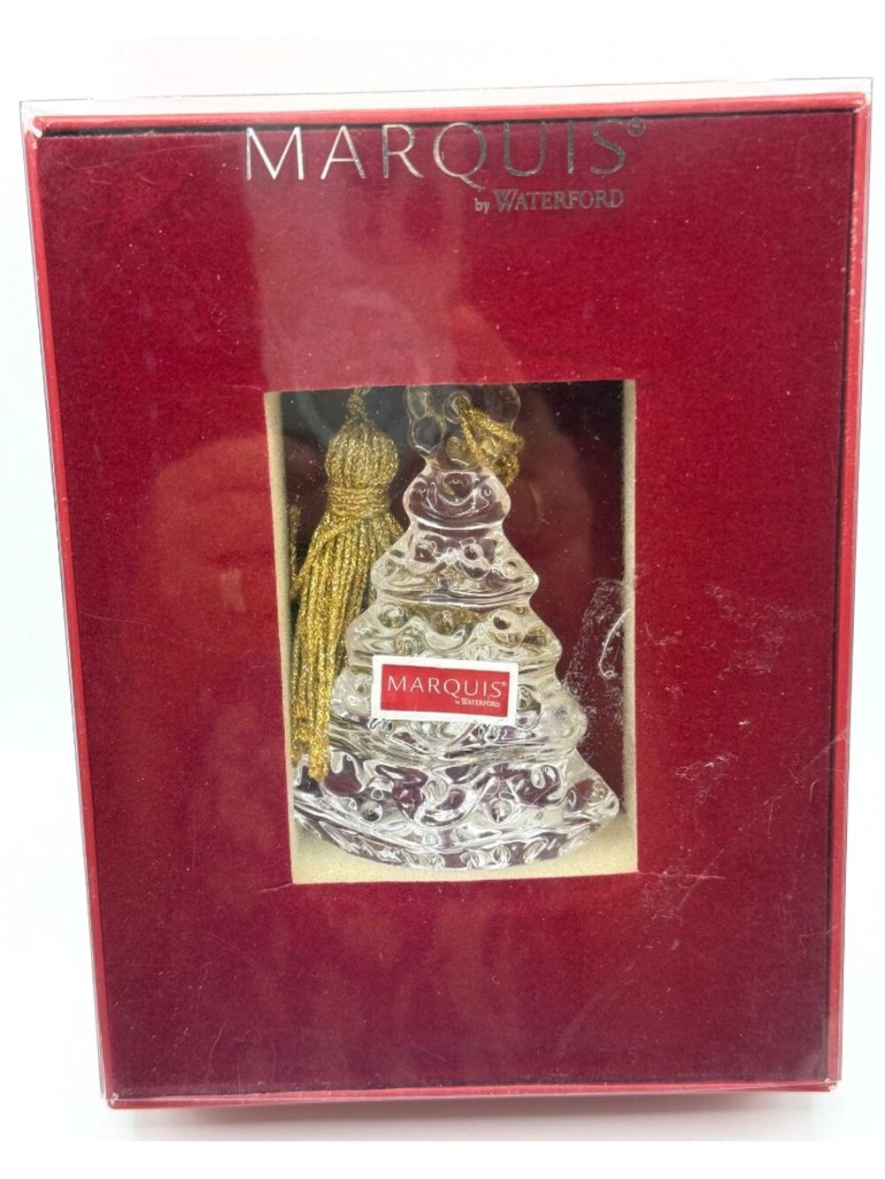 Marquis By Waterford Ornament Christmas Tree Clear Crystal Gold Tassel & Box
